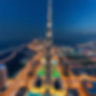 Aerial Perspective of Abdullah Al Shaiba Tower Aerial view showcasing the Abdullah Al Shaiba Tower's prominence in Dubai's skyline
