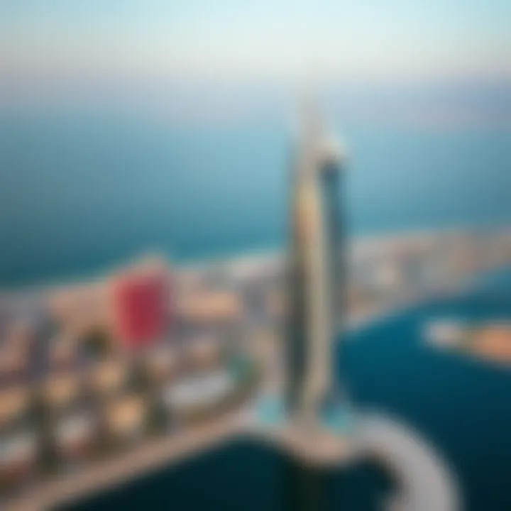 Aerial view of Addax Tower highlighting its unique architectural design.