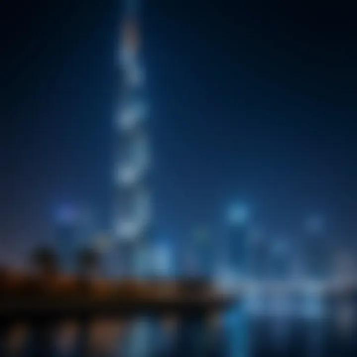 Night view of Addax Tower illuminated against the Abu Dhabi skyline.