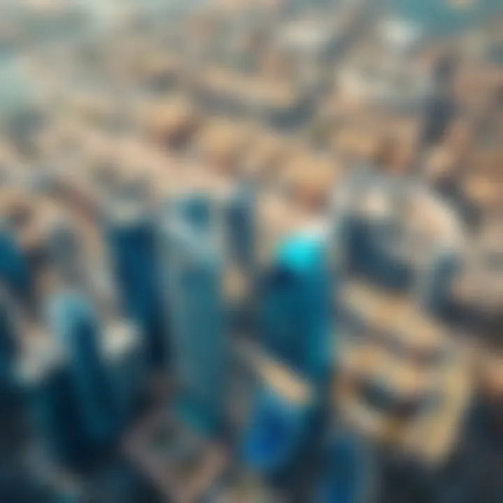 Aerial Perspective of Azure Structures in Urban Layout Aerial view showcasing azure buildings and urban layout