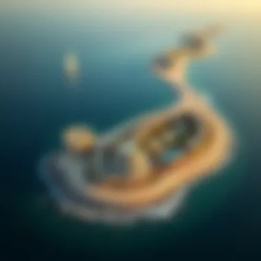 Aerial view of Al Hamra Falcon Island showcasing its stunning coastline