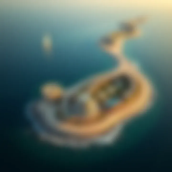 Aerial view of Al Hamra Falcon Island showcasing its stunning coastline