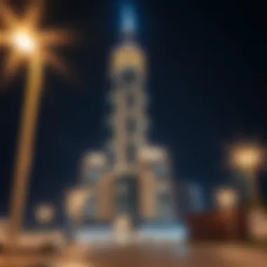 Elegance of Al Kawthar Tower at Night Nighttime illumination highlighting Al Kawthar Tower's elegance