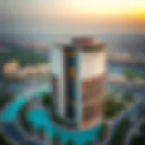 Aerial view of Al Kifaf Oasis Building showcasing its unique structure