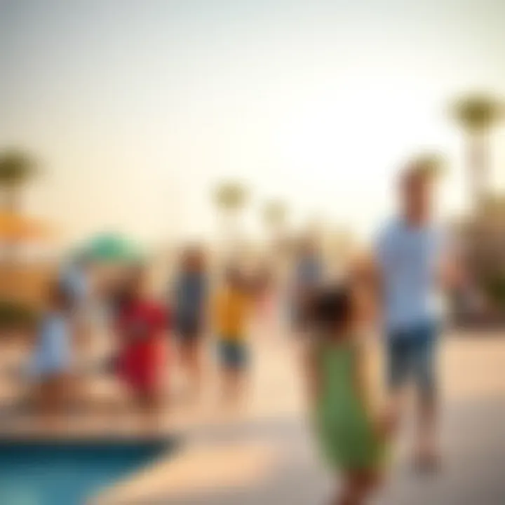 Vibrant Community Scene at Al Raha Beach A vibrant community scene at Al Raha Beach with families enjoying the outdoor facilities