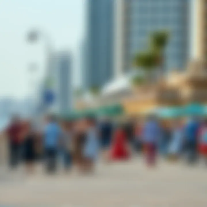 Lively Atmosphere at Al Seef Walk Lively atmosphere at Al Seef Walk filled with visitors enjoying waterfront activities