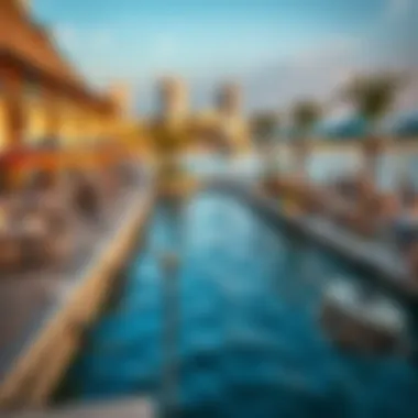 Panoramic Perspective of Al Zeina's Waterfront Lifestyle A panoramic perspective of Al Zeina's waterfront lifestyle with cafes and recreational areas