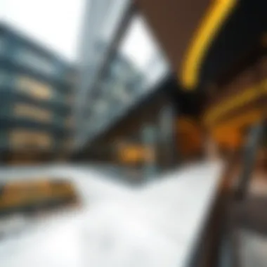 A detailed close-up of the API Trio Office Tower’s façade, emphasizing its unique design elements and construction materials