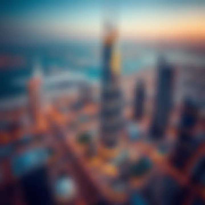 An aerial perspective showcasing the strategic location of Aspin Commercial Tower within Dubai