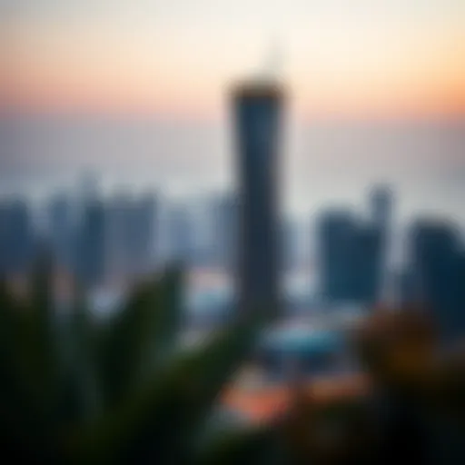 Architectural Elegance of Aspin Tower A panoramic view of Aspin Tower showcasing its architectural elegance against the Dubai skyline