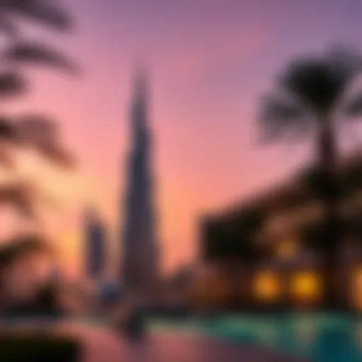 Stunning exterior view of Burj Al Noor against a sunset backdrop
