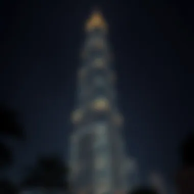 Burlington Tower at night with illuminated facade