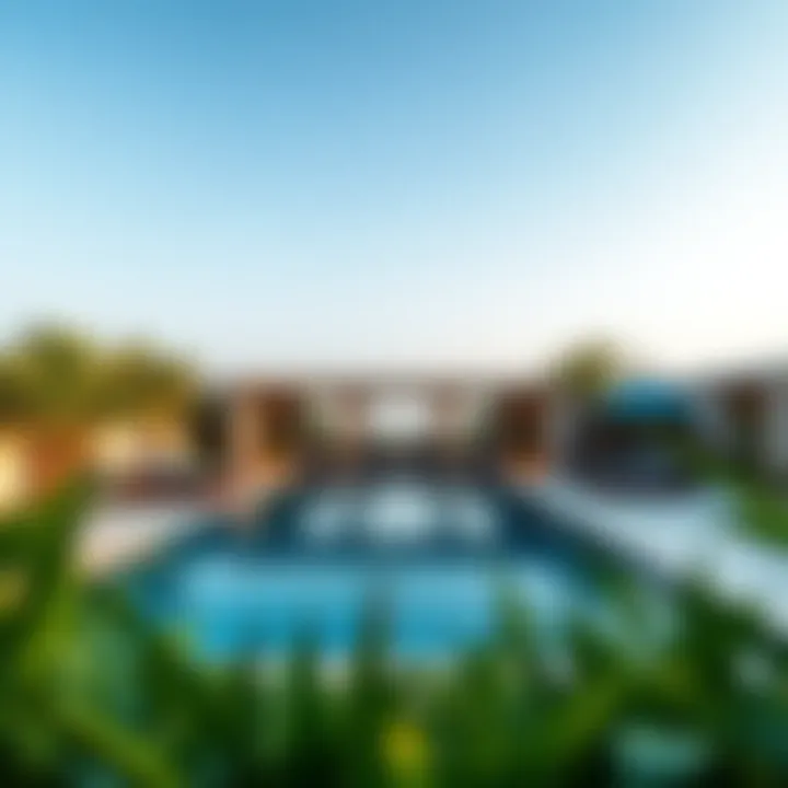 Serene outdoor pool area at Casa by Damac surrounded by lush landscaping