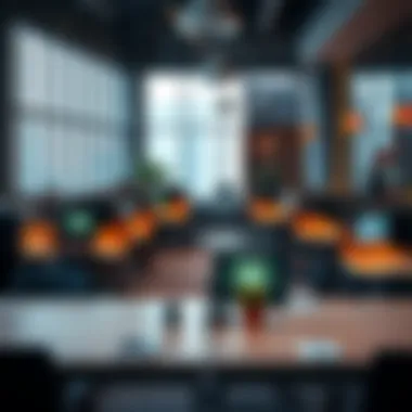 A vibrant coworking space filled with innovative workstations