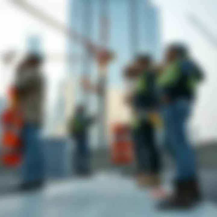 Construction Dynamics at Burj Khalifa Construction workers collaborating on Burj Khalifa's structure