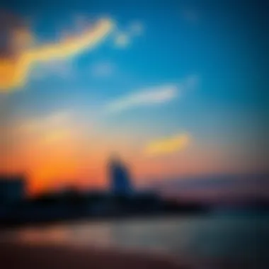 Sunset over the creek and beach skyline