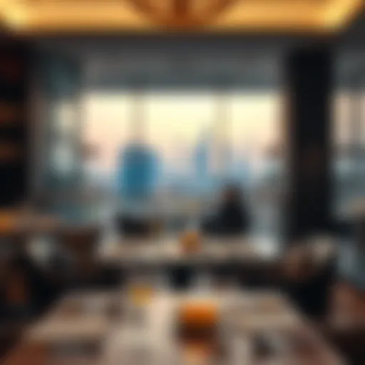Elegant dining setup with a view of City Walk