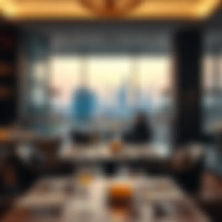 Elegant dining setup with a view of City Walk