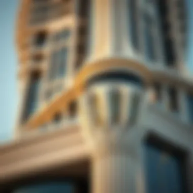 Close-up of architectural details on the exterior of Omniyat Tower.