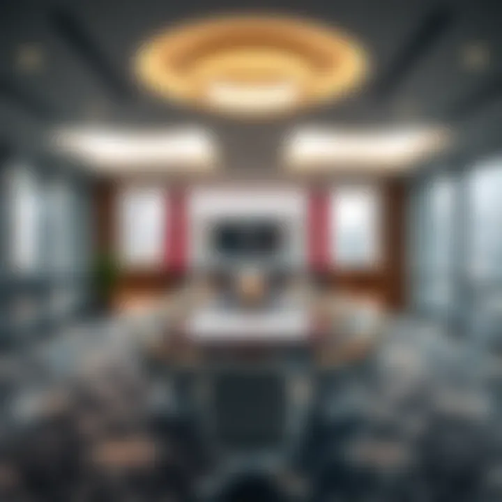 Interior view highlighting modern office spaces within the building.