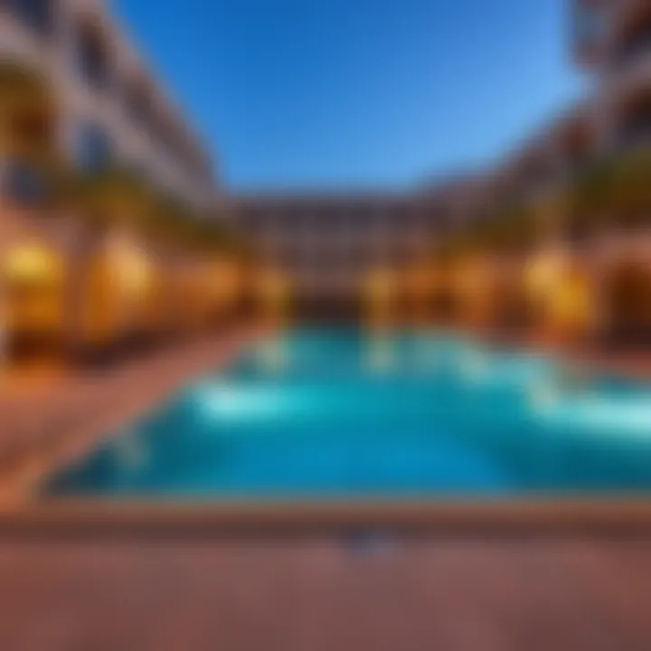 Luxurious Amenities Amenities offered at Dubai Wharf, including a swimming pool and fitness center.