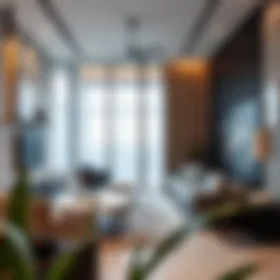 Modern interior of a Dubai Wharf apartment showcasing stylish design and spacious layout.