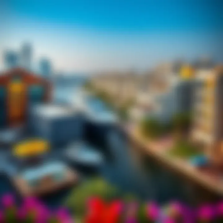 Scenic Neighborhood View A scenic view of the Dubai Wharf neighborhood highlighting waterfront living and vibrant surroundings.