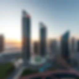 A panoramic view of Executive Towers showcasing modern architecture