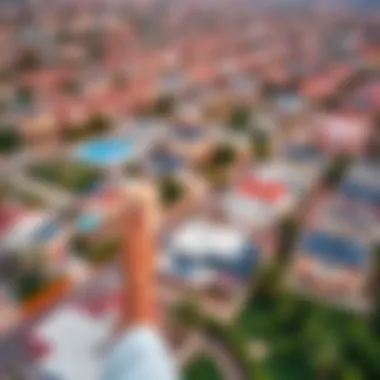 Aerial view of the vibrant residential area of شارع عود التوبة العين showcasing diverse property types.