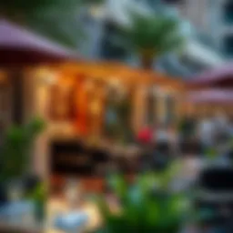 A vibrant outdoor dining scene at a cozy restaurant in Dubai Marina.