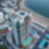 Aerial view of Al Khan Building showcasing its unique architectural design