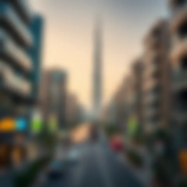 Panoramic View of Najda Street and Al Khazna Tower Panoramic view of Najda Street with Al Khazna Tower in perspective