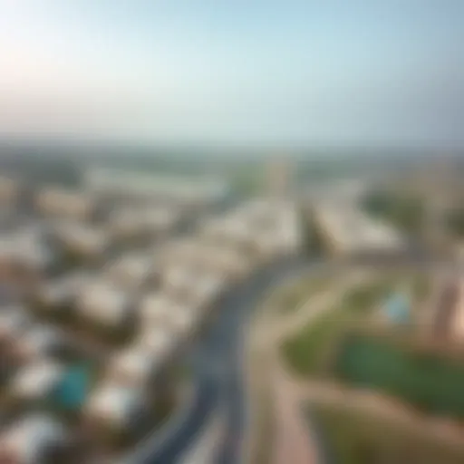 Aerial view of Al Sarooj Al Ain highlighting its residential areas and green spaces