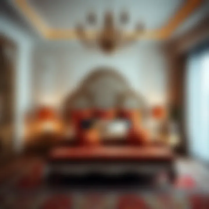 Elegant bedroom featuring rich textiles and Arabian-inspired elements