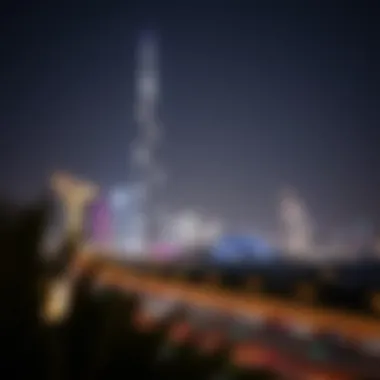 Night View of برج الامارات التعاون Night view of برج الامارات التعاون illuminated against the Dubai skyline.