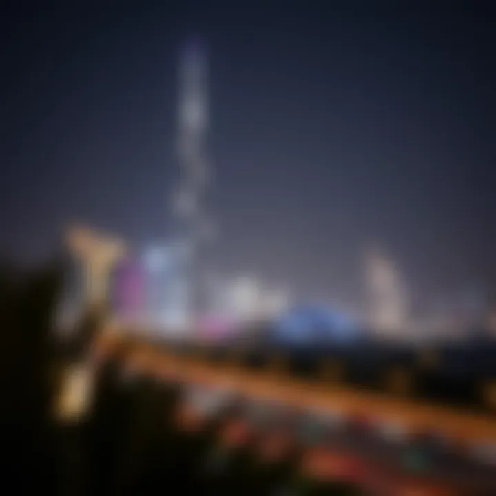 Night View of برج الامارات التعاون Night view of برج الامارات التعاون illuminated against the Dubai skyline.
