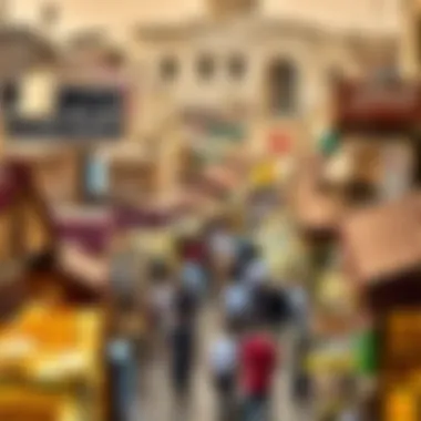 A panoramic view of the bustling Deira Souk marketplace