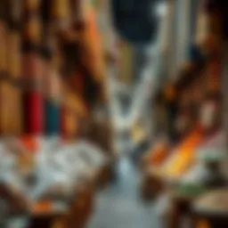 Vibrant market stalls showcasing traditional spices and textiles