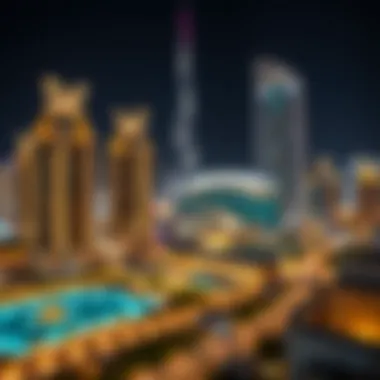 Night View of Dubai Sky View Night view of Dubai Sky View illuminated against the city lights