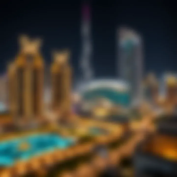 Night View of Dubai Sky View Night view of Dubai Sky View illuminated against the city lights