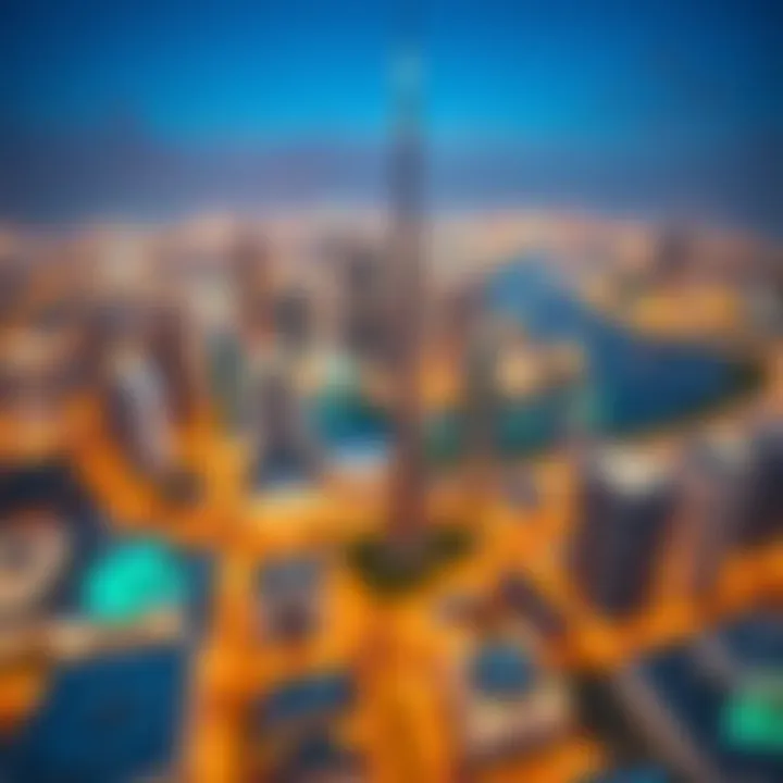 Dubai Skyline and Premium Real Estate Aerial view of Dubai skyline highlighting premium real estate locations
