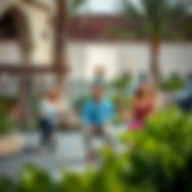 Vibrant community life with families enjoying amenities in Dubai Land