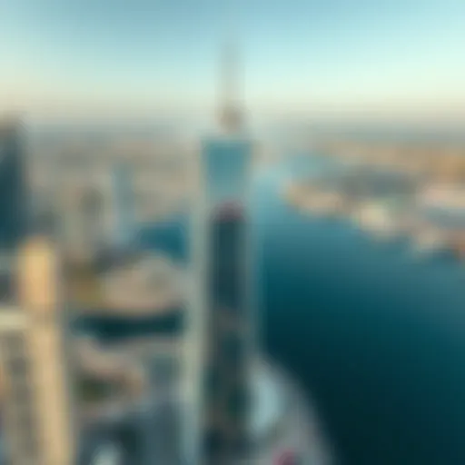 Aerial view of Iris Bay Tower showcasing its unique architectural design