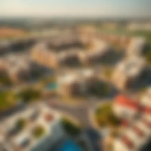 Aerial view of Jumeirah Village Circle showcasing residential buildings