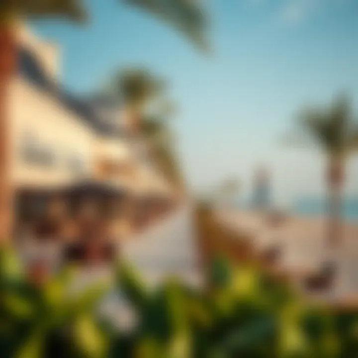 Vibrant beachfront promenade lined with restaurants and shops at La Mer