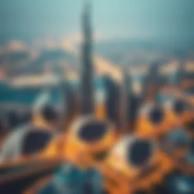 Futuristic Skyline of Dubai Aerial view of Dubai's futuristic skyline with emerging skyscrapers
