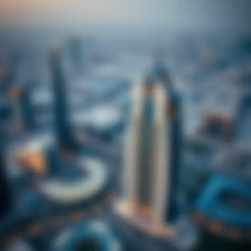 Aerial View of Oasis Tower 2 Aerial view of Oasis Tower 2 showcasing its unique architectural design against the Dubai skyline