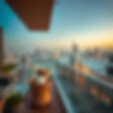 Panoramic view from the rooftop terrace of Oasis Tower 2 overlooking the vibrant Dubai landscape