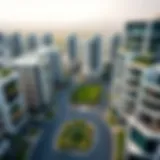 Aerial view of Al Barsha 2 showcasing modern buildings and greenery