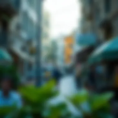 Vibrant community life in واحة السيليكون with bustling cafes and shops